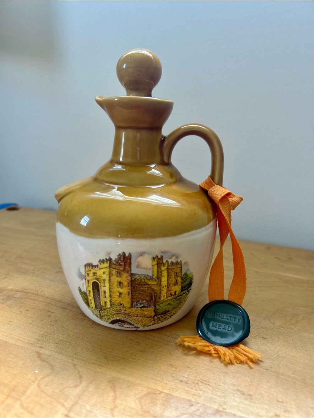 Vintage Irish Stoneware Flagon, Bunratty Mead 35 cl Mini Bottle with Cork